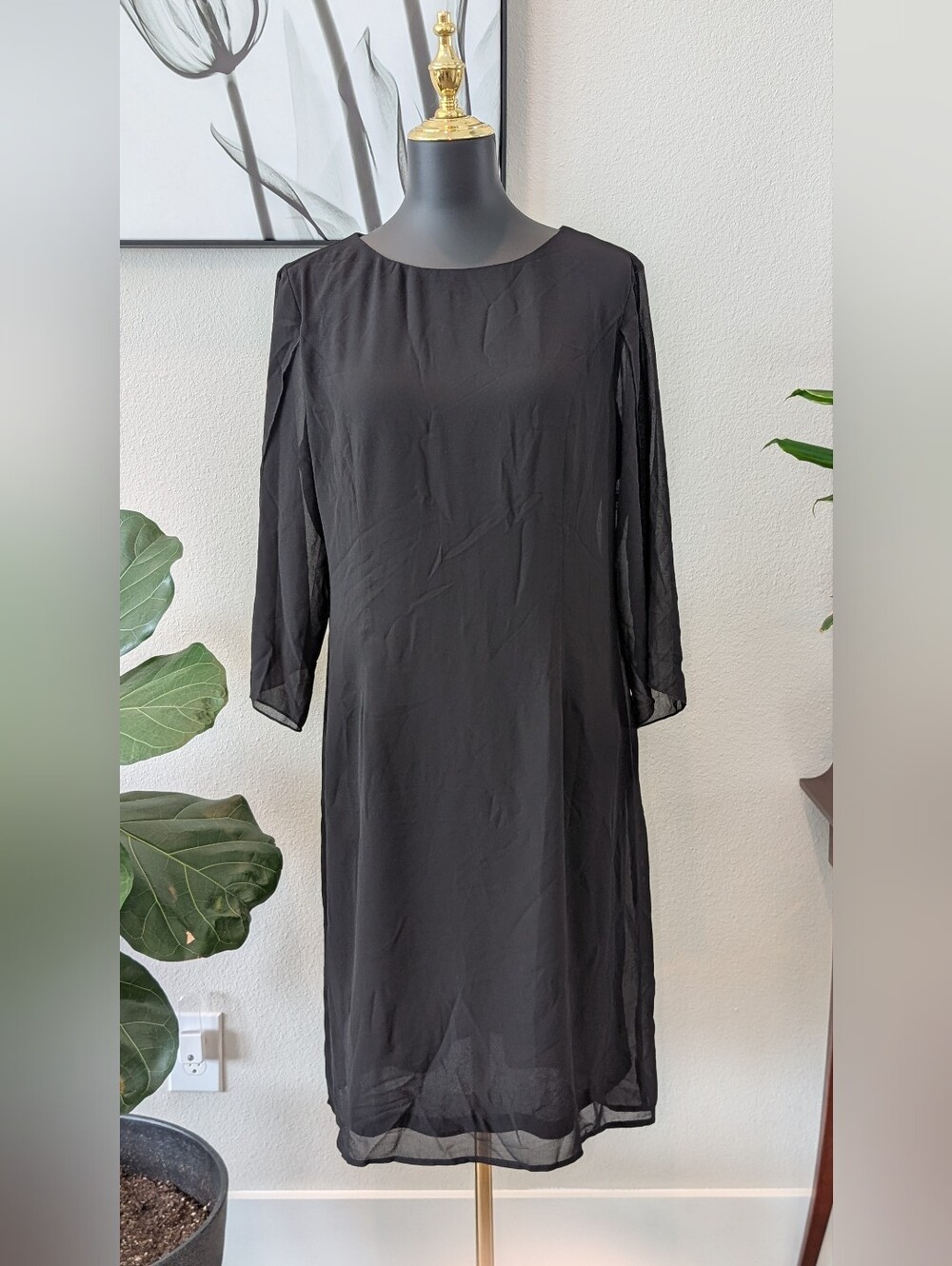 Grace Karin Black Long Sleeve Chiffon Shift Dress - L - Picture 2 of 11